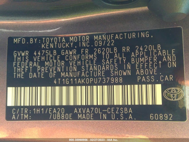 2023 Toyota Camry, VIN: 4T1G11AK0PU737988