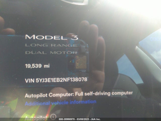 Tesla Model 3 Long Range 2022 5YJ3E1EB2NF138078 Image 7