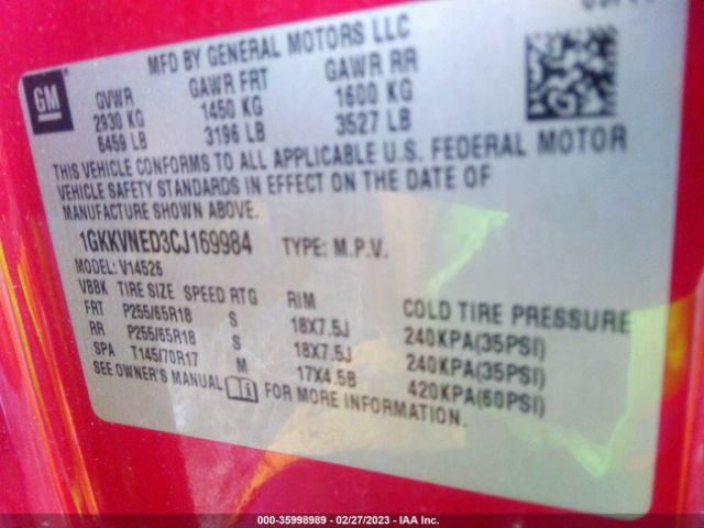 1GKKVNED3CJ169984 GMC ACADIA SL