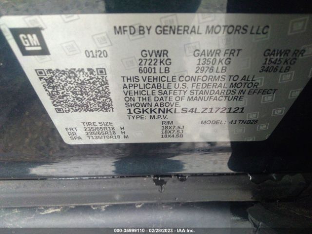 1GKKNKLS4LZ172121 GMC ACADIA SLE