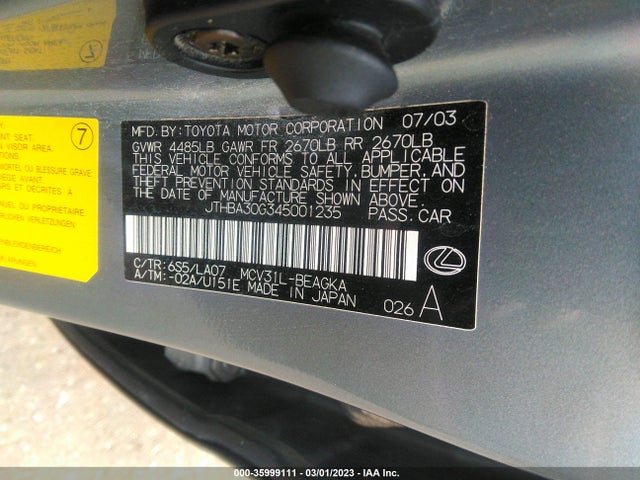 JTHBA30G345001235 Lexus ES 330