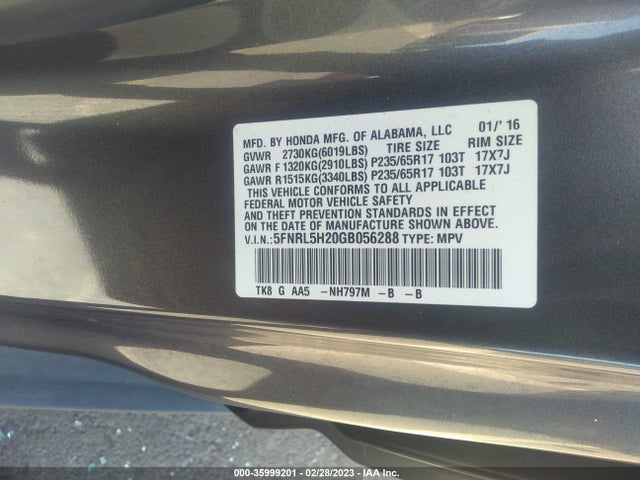 Honda ODYSSEY LX 2016 5FNRL5H20GB056288 Image 11