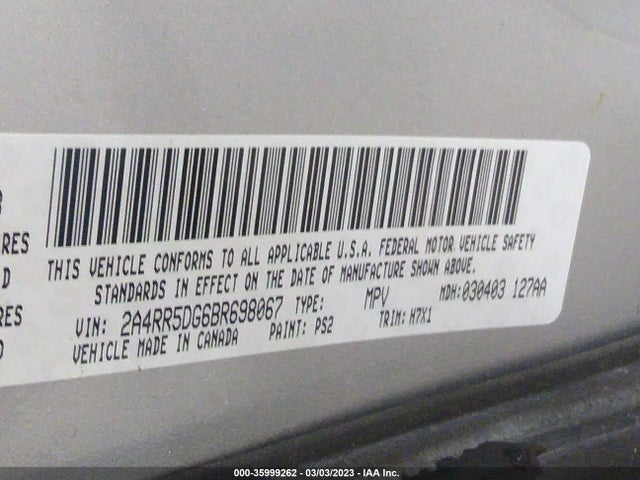 2A4RR5DG6BR698067 Chrysler Town & Country Touring