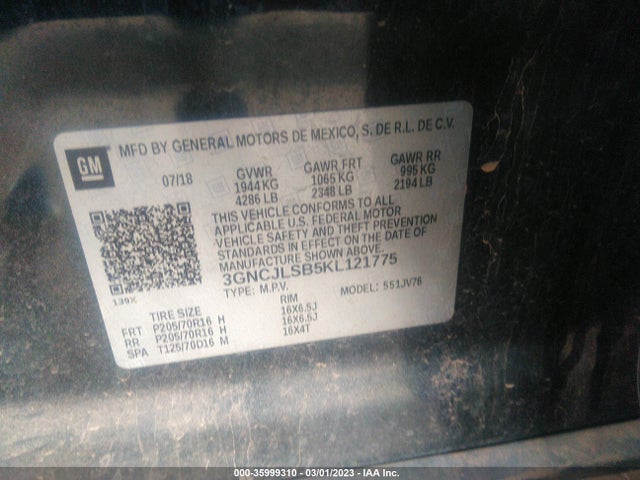 Chevrolet Trax Lt 2019 3GNCJLSB5KL121775 Image 9