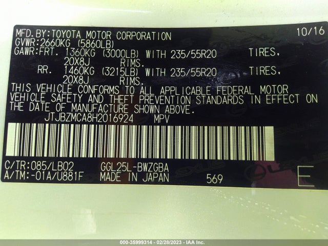 JTJBZMCA8H2016924 Lexus Rx Rx 350
