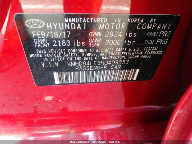 Hyundai ELANTRA SE 2017 KMHD84LF3HU409353 Image 9
