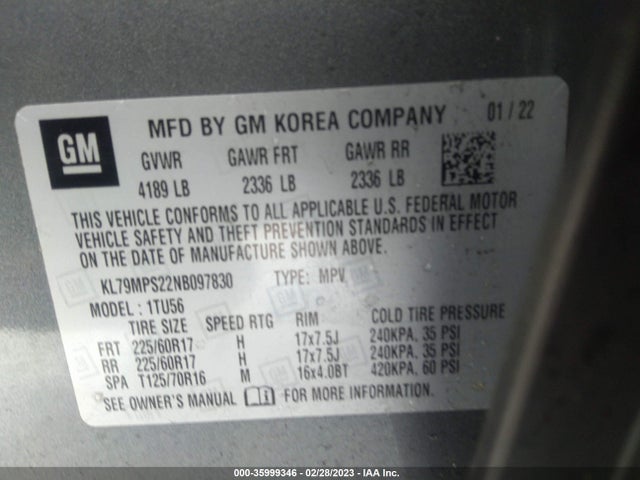 Chevrolet Trailblazer Lt 2022 KL79MPS22NB097830 Image 11