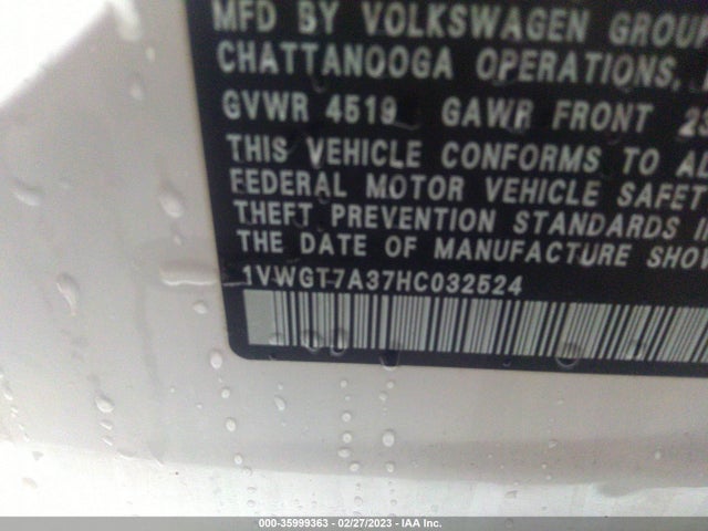 1VWGT7A37HC032524 Volkswagen Passat 1.8t Se W/technology