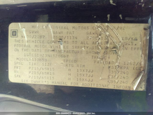 1GTCS19Z3N8520667 GMC Sonoma