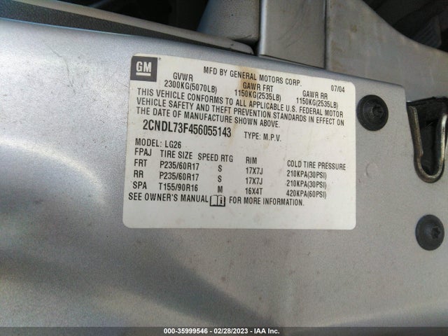 Chevrolet EQUINOX LT 2005 2CNDL73F456055143 Image 11