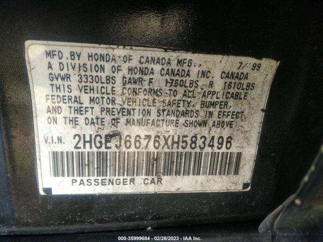 1999 HONDA CIVIC LX VIN: 2HGEJ6676XH583496