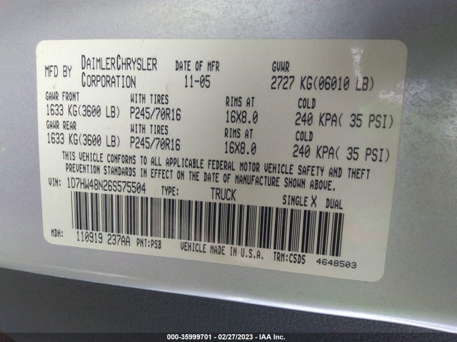 Dodge DAKOTA SLT 2006 1D7HW48N26S575504 Image 9