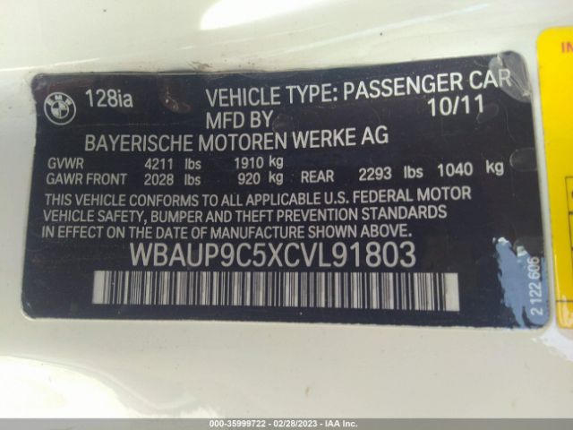 WBAUP9C5XCVL91803 BMW 1 Series 128i