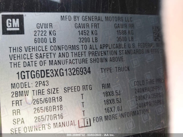 2016 GMC Canyon, VIN: 1GTG6DE3XG1326934