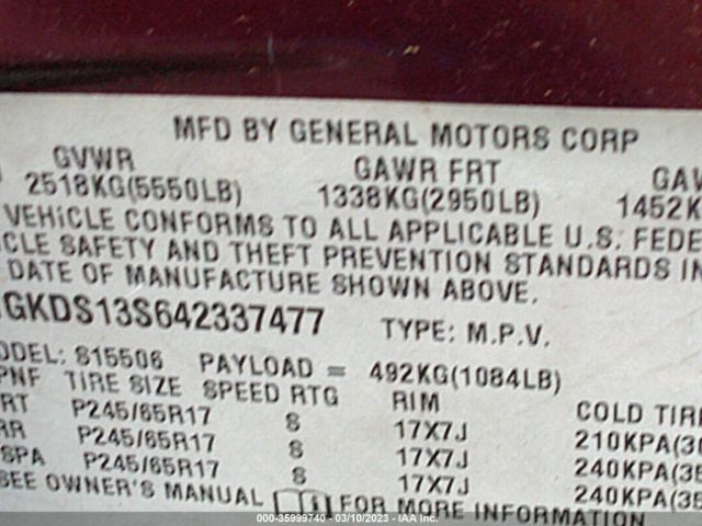 1GKDS13S642337477 GMC Envoy Sle