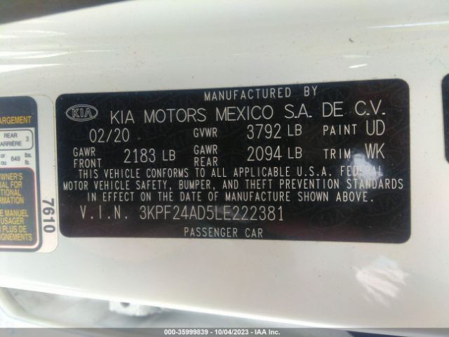 3KPF24AD5LE222381 KIA Forte Lxs