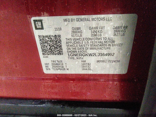 Chevrolet Traverse Lt Cloth 2020 1GNERGKW2LJ164992 Image 11