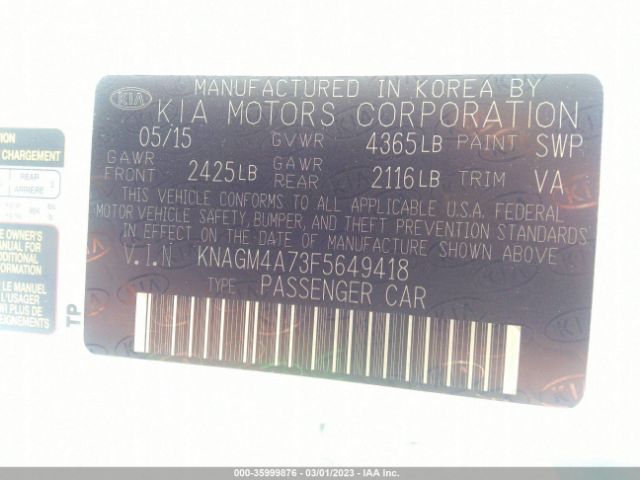 KNAGM4A73F5649418 KIA Optima Lx