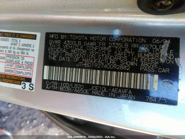 JTHBD192740092882 Lexus IS 300