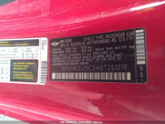 WMWSU3C54BT251219 Mini COOPER HARDTOP