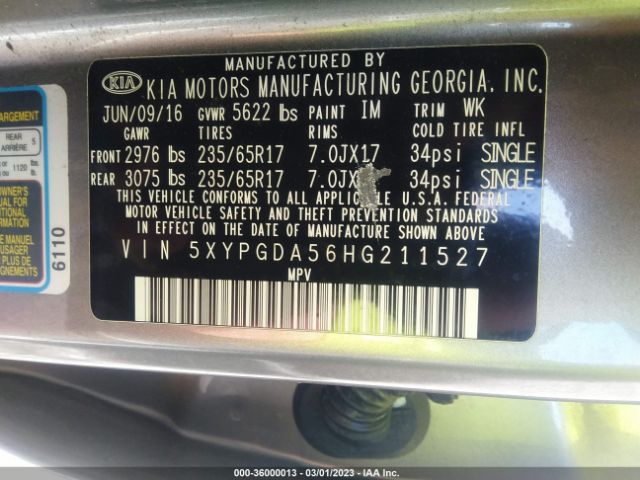 5XYPGDA56HG211527 KIA Sorento Lx V6