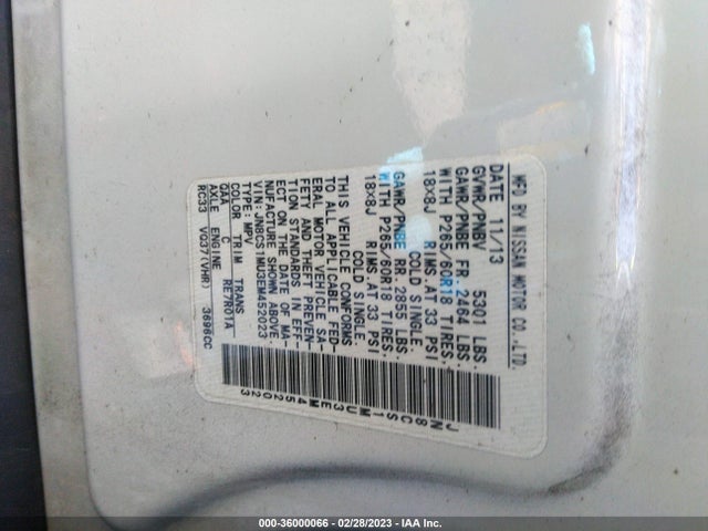 2014 Infiniti QX70, VIN: JN8CS1MU3EM452023