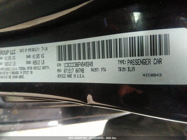2015 CHRYSLER 200 C VIN: 1C3CCCCB8FN549349