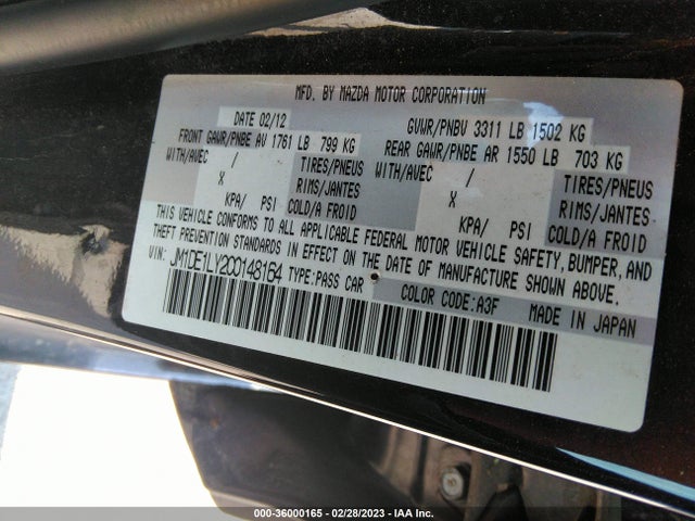 Продажа на аукционе авто 2012 Mazda Mazda2 Touring, vin: JM1DE1LY2C0148164, номер лота: 36000165