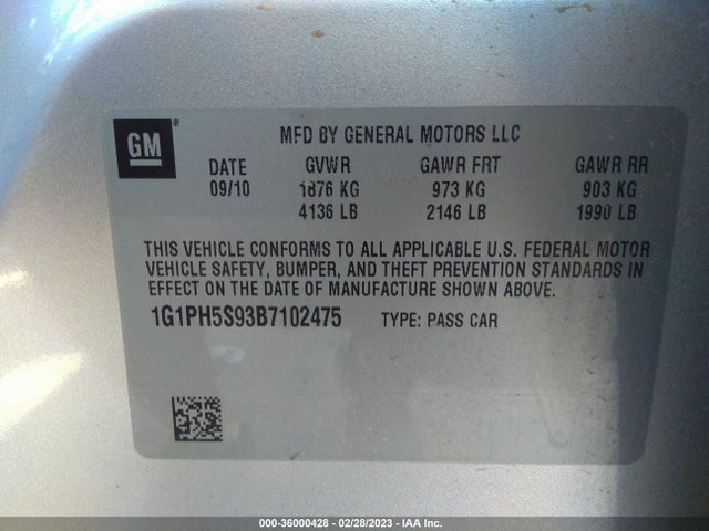 Продаж на аукціоні авто 2011 Chevrolet Cruze Ltz, vin: 1G1PH5S93B7102475, номер лоту: 36000428