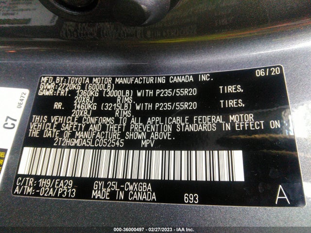 2020 Lexus RX, VIN: 2T2HGMDA5LC052545
