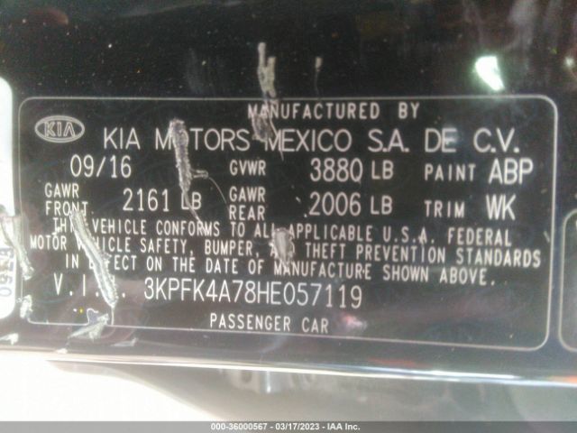 3KPFK4A78HE057119 KIA FORTE LX