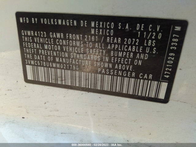 3VWC57BU6MM021796 Volkswagen Jetta S/se/r-line