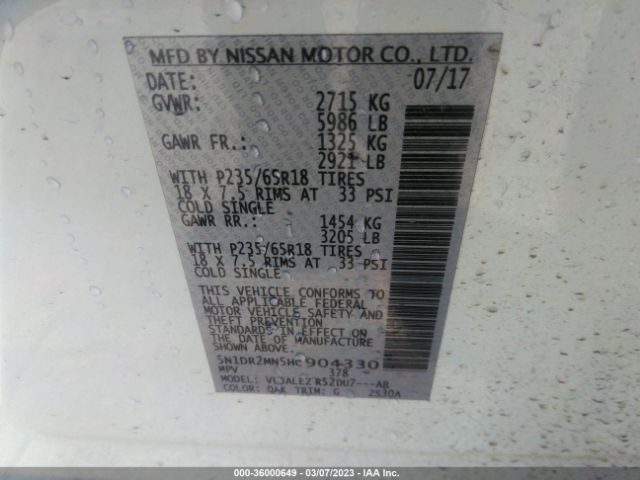 5N1DR2MN5HC904330 Nissan Pathfinder Sv