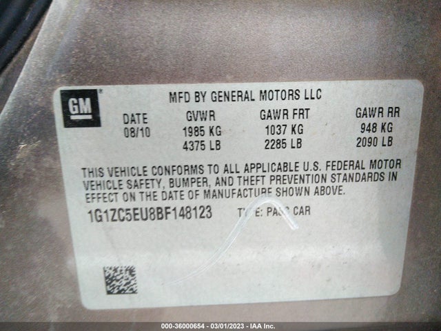 2011 CHEVROLET MALIBU LT W/1LT VIN: 1G1ZC5EU8BF148123