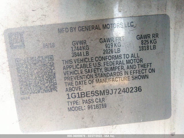 Chevrolet CRUZE LT 2018 1G1BE5SM9J7240236 Image 10