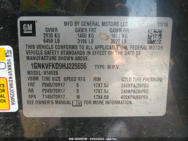 Chevrolet Traverse Ls 2017 1GNKVFKD9HJ225656 Image 9