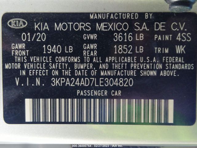 3KPA24AD7LE304820 KIA RIO S