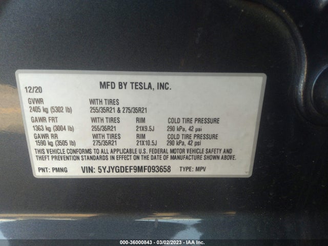 Tesla Model Y Performance 2021 5YJYGDEF9MF093658 Image 10