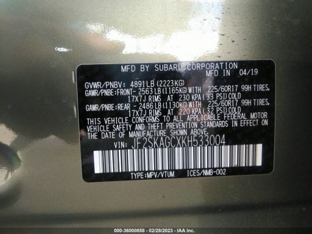 JF2SKAGCXKH533004 Subaru Forester Premium