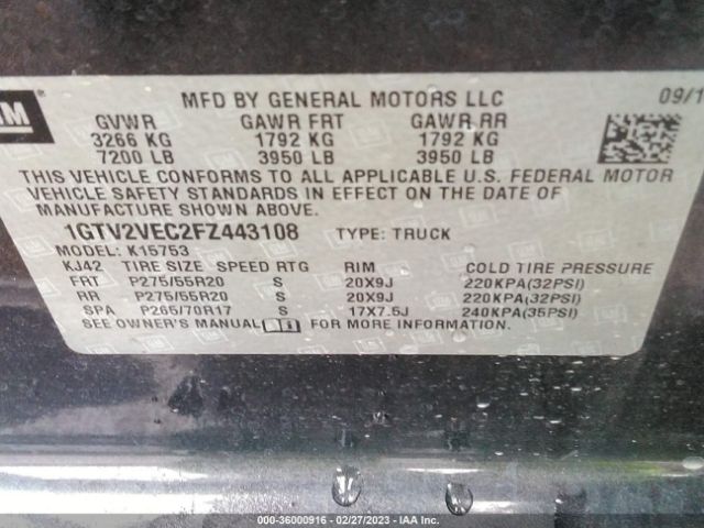 1GTV2VEC2FZ443108 GMC Sierra 1500 Slt