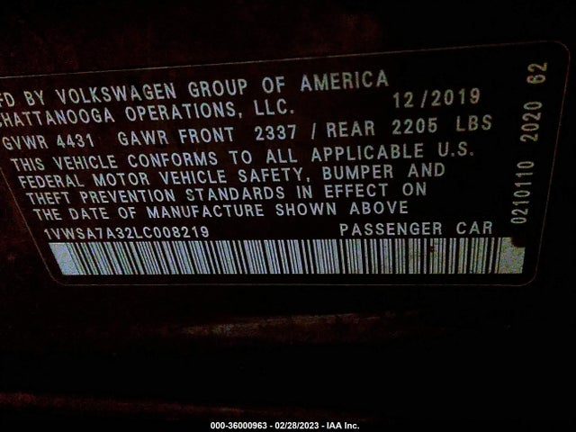 Volkswagen Passat 2.0t Se 2020 1VWSA7A32LC008219 Image 9