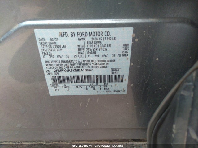 2021 Ford Edge, VIN: 2FMPK4K9XMBA13947