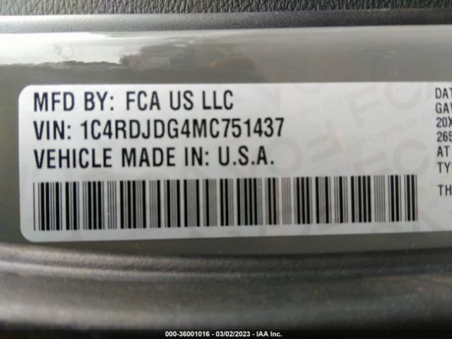 1C4RDJDG4MC751437 Dodge Durango Gt Plus