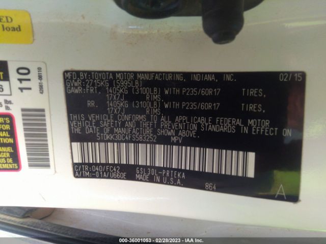 5TDKK3DC4FS583252 Toyota SIENNA LE