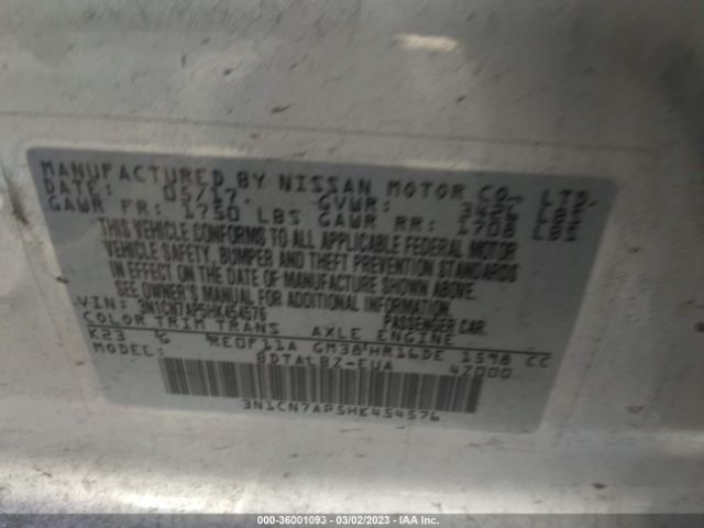 3N1CN7AP5HK454576 Nissan Versa Sedan Sv