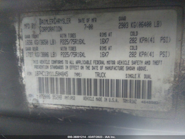 Dodge RAM 1500 2001 1B7HC13Y11J504845 Image 10