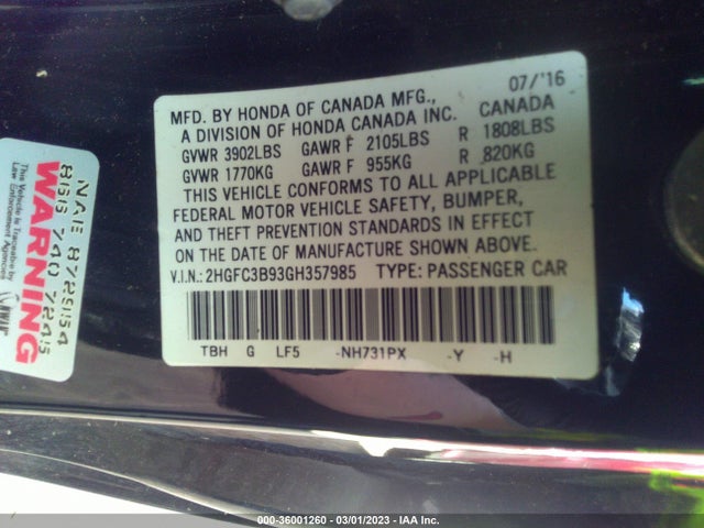 Honda Civic Coupe Touring 2016 2HGFC3B93GH357985 Image 10