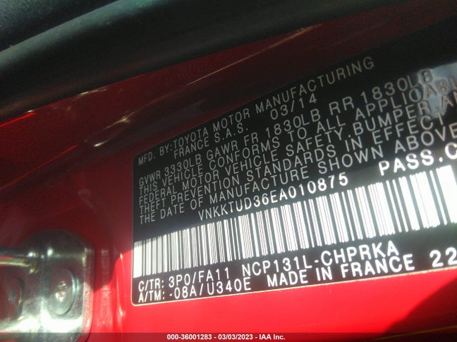 Toyota Yaris L/le 2014 VNKKTUD36EA010875 Image 10
