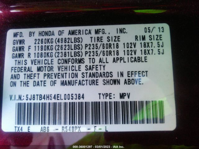 5J8TB4H54EL005384 Acura Rdx Tech Pkg