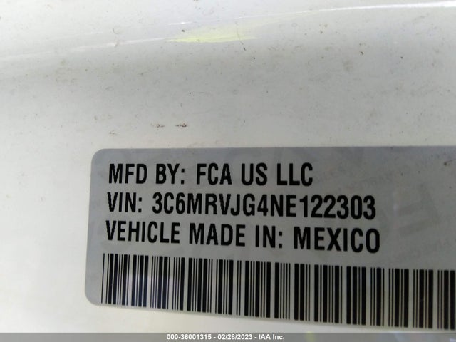 2022 Ram Promaster, VIN: 3C6MRVJG4NE122303